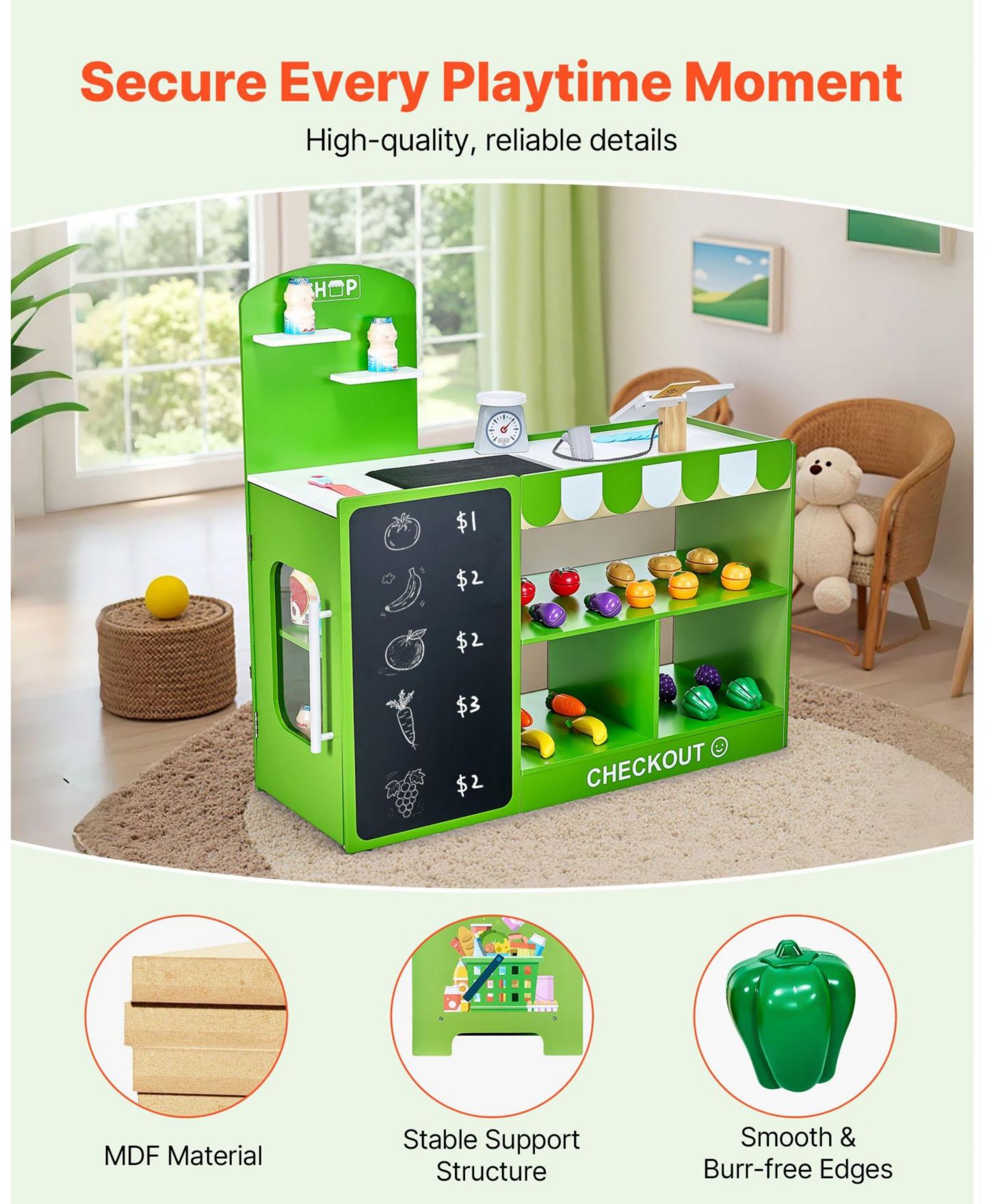 Детский игровой набор Mecale Grocery Store Working Conveyor Belt 35-Piece Playset, Ages 3+, цвет: Зелёный — фото 8