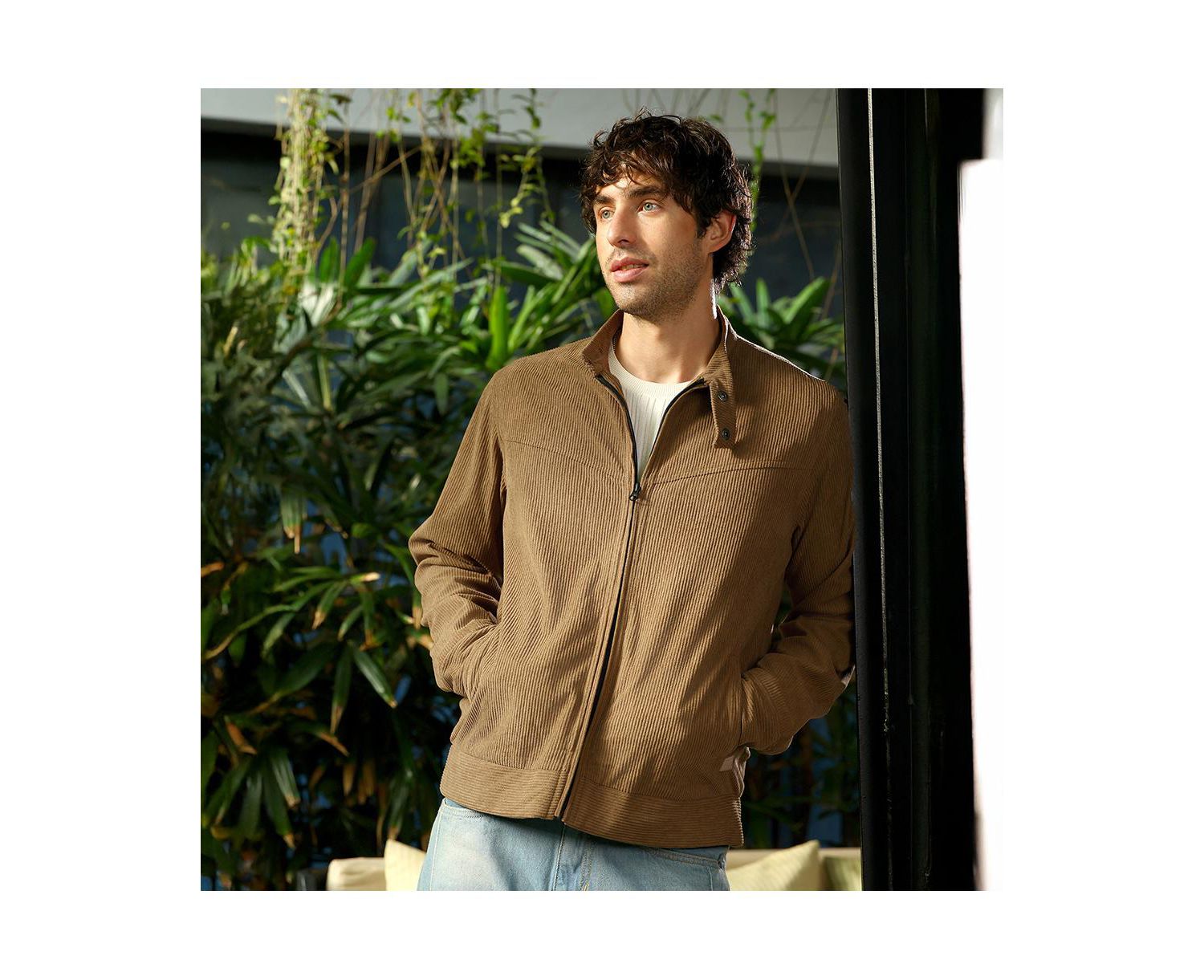Men's Coffee Brown Corduroy Rider Jacket