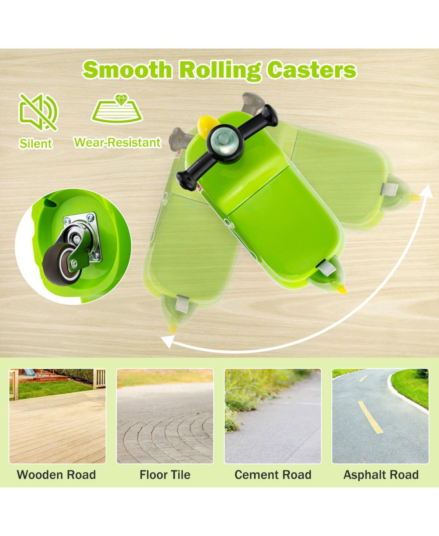 Детская игрушка Costway Baby Dinosaur Sliding Car with LED Lights and Under-Seat Storage Ride-On Toy, 55 lbs. Capacity, Ages 18 Months+, цвет: Зелёный — фото 7