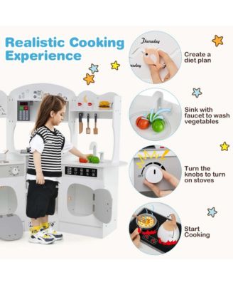 Corner Kitchen Playset with Coffee Machine Oven Microwave Washing Machine