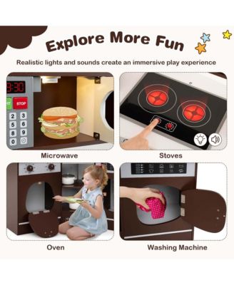 Corner Kitchen Playset with Coffee Machine Oven Microwave Washing Machine