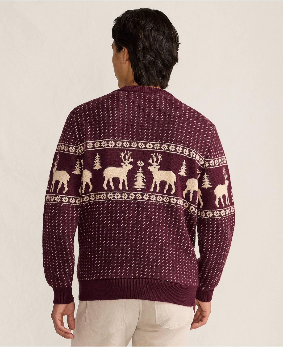 Lands' End Men's Long Sleeve Holiday Birdseye Crewneck Sweater