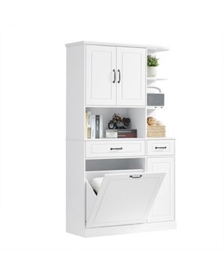 Tall Freestanding Storage Cabinet with Drawers Doors and Adjustable Shelves in White