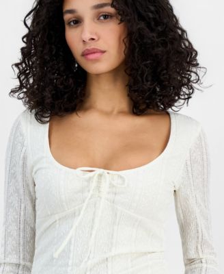 Juniors' Lace Textured Long-Sleeve Top