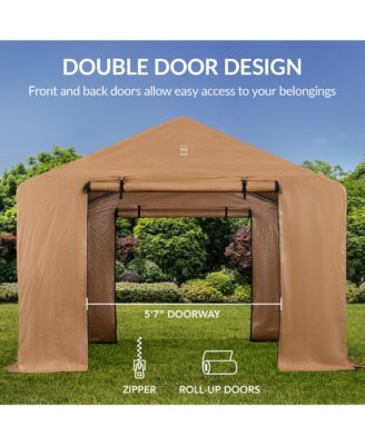 10x8ft Outdoor Fabric Storage Shed, Steel Frame, Dual Zipper Doors, Window