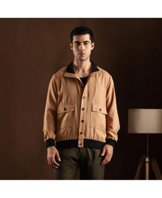 Men's Khaki Beige Tactile-Utility Bomber Jacket