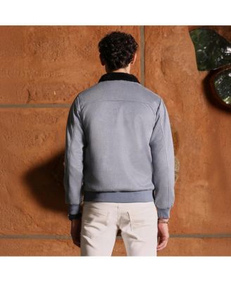 Men's Coin Grey Contrast Sherpa-Lined Suede Bomber Jacket