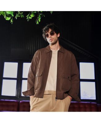 Men's Chocolate Brown Zip-Front Crease-Tactile Jacket