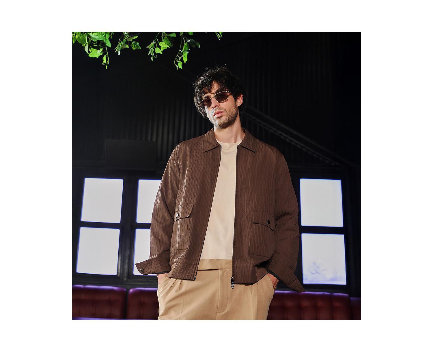 Men's Chocolate Brown Zip-Front Crease-Tactile Jacket