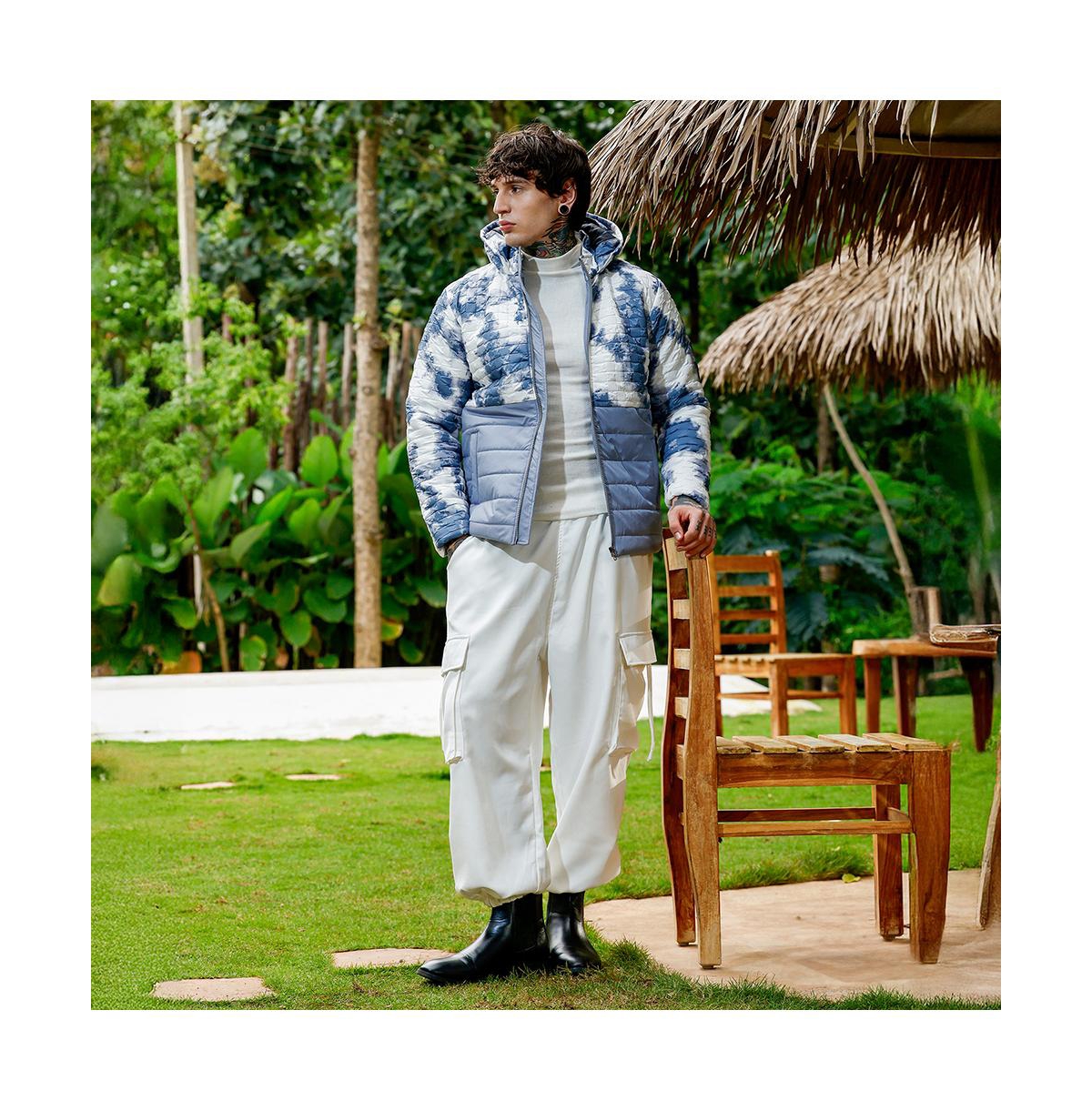 Campus Sutra Men's Coin Grey Dye-Block Quilt Puffer Jacket