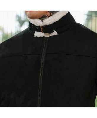 Men's Raven Black Contrast Sherpa-Lined Suede Bomber Jacket