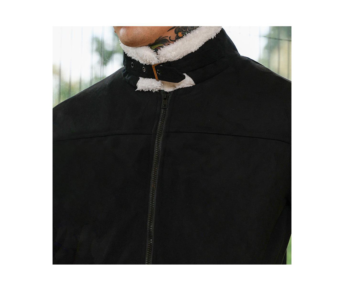 Мужская куртка Cahoot Campus Sutra Raven Black Contrast Sherpa-Lined Suede Bomber, цвет: Чёрный — фото 7