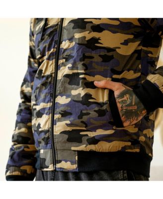 Men's Army Green & Khaki Beige Camouflage Fleece-Lined Jacket