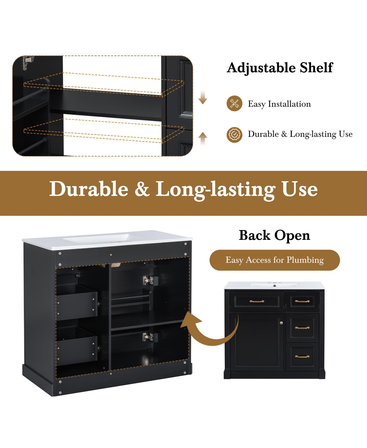 Casainc Bathroom Vanity with Sink 4 Drawers Soft Close Door and Adjustable Shelf