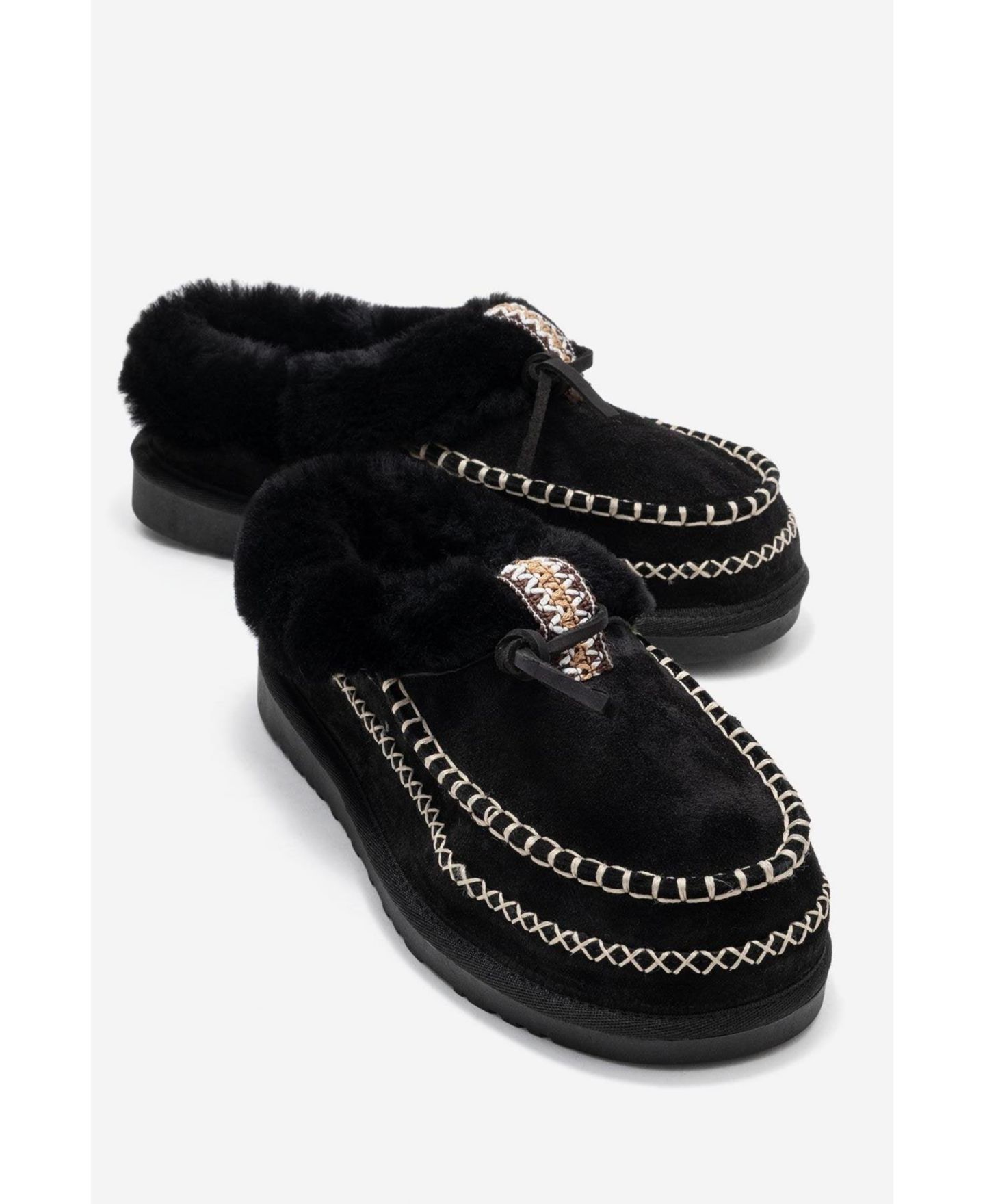 Женские тапочки Forever & Always Shoes Noriel Leather Moccasin Slippers (Women), цвет: Чёрный замшевый кожаный — фото 2