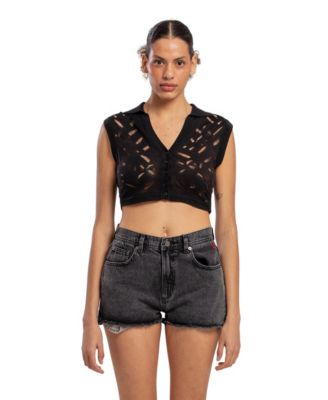 Women's Cropped Ripped Knit Top