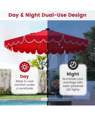 9.3 FT Solar Patio Umbrella Outdoor Market Sunshade with 24 LED Ruffles