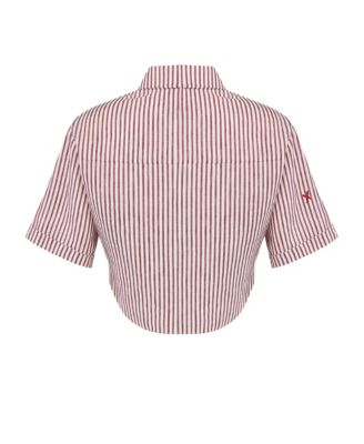 Women's Red Striped Linen Crop Shirt
