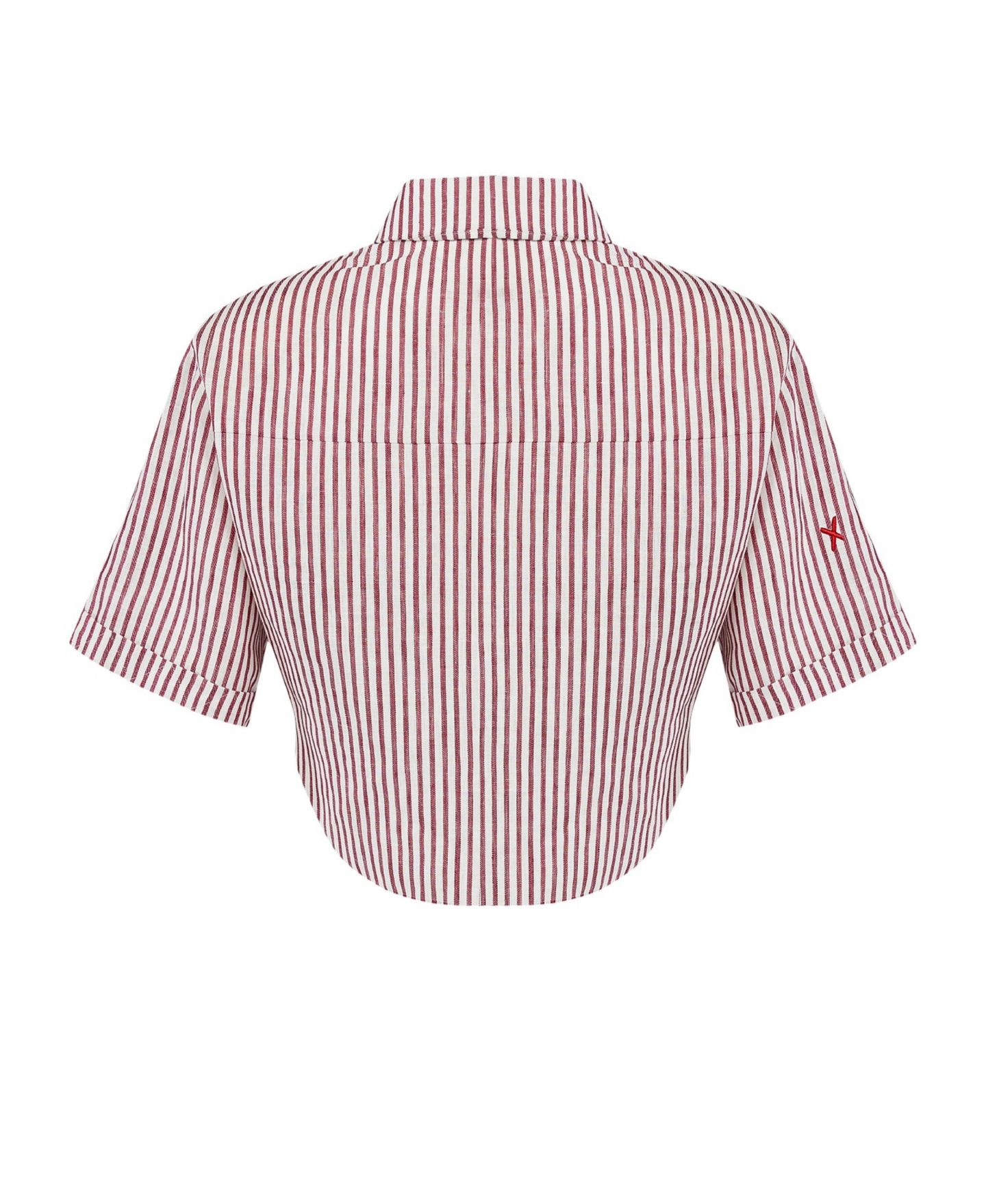Женская рубашка PCFG Red Striped Linen Crop, цвет: Красный — фото 6
