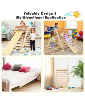 SUGIFT Foldable Wooden Triangle Climber with Reversible Ramp for Kids.