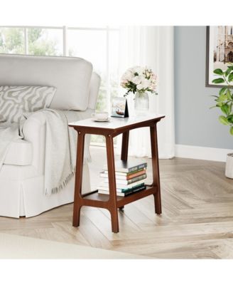 CASAINC Retro Narrow Slate Side Table with Storage Shelf