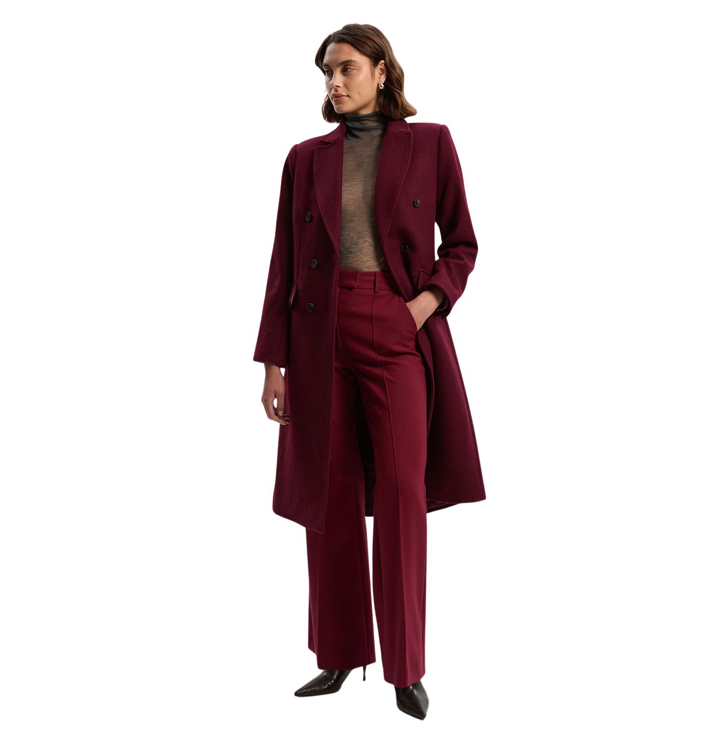 Женское пальто Karen Millen Wool Double Breasted Midi, цвет: Бордовый — фото 4