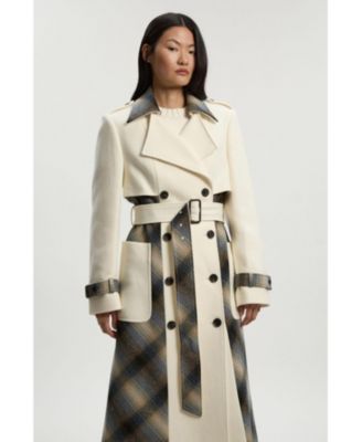 Women's Wool Check Trench Midi Coat