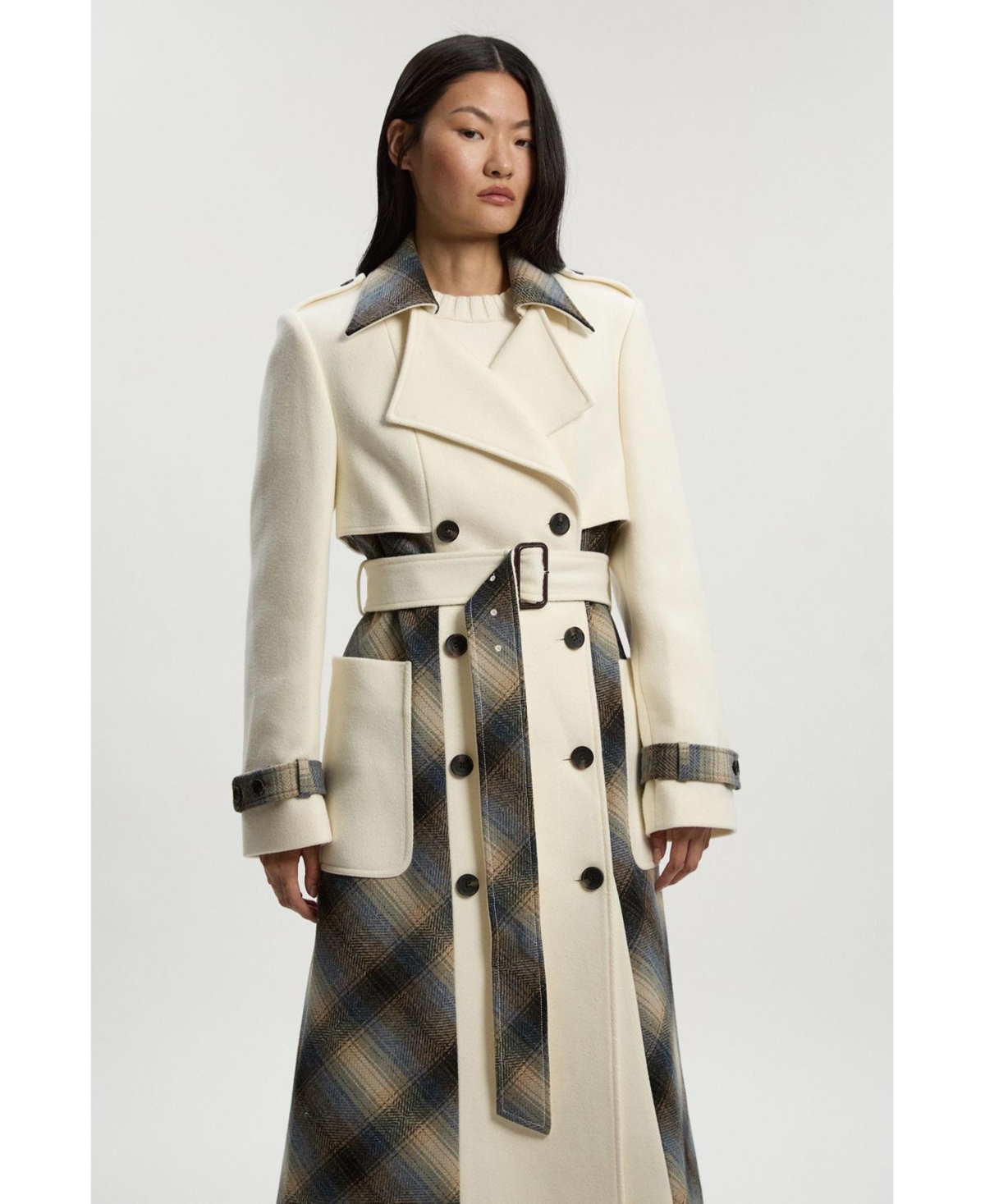 Karen Millen Women's Wool Check Trench Midi Coat