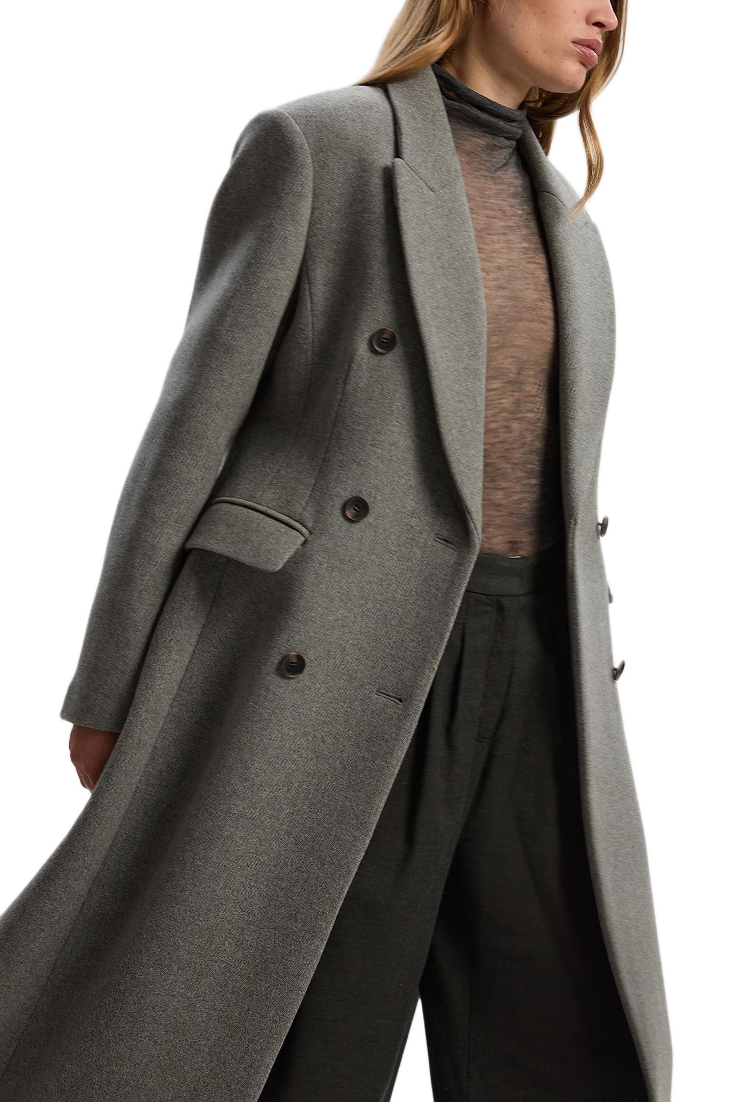 Женское пальто Karen Millen Wool Double Breasted Tailored Maxi, цвет: Серый меланжевый — фото 4