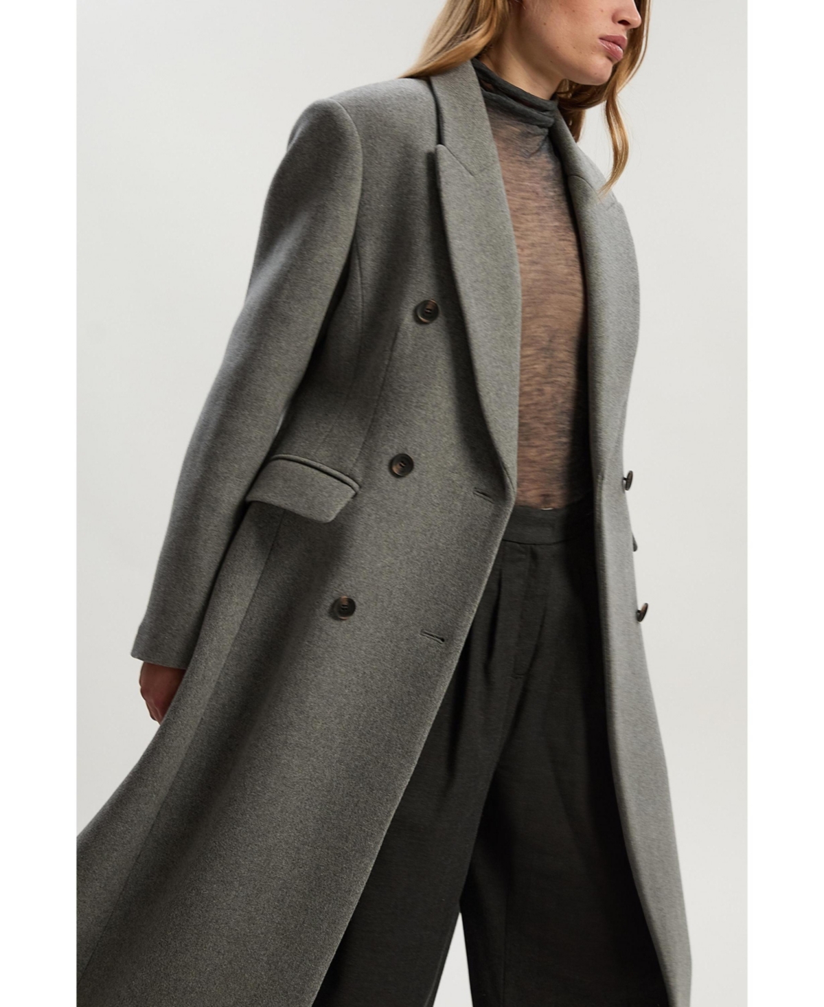 Karen Millen Women's Wool Double Breasted Tailored Maxi Coat