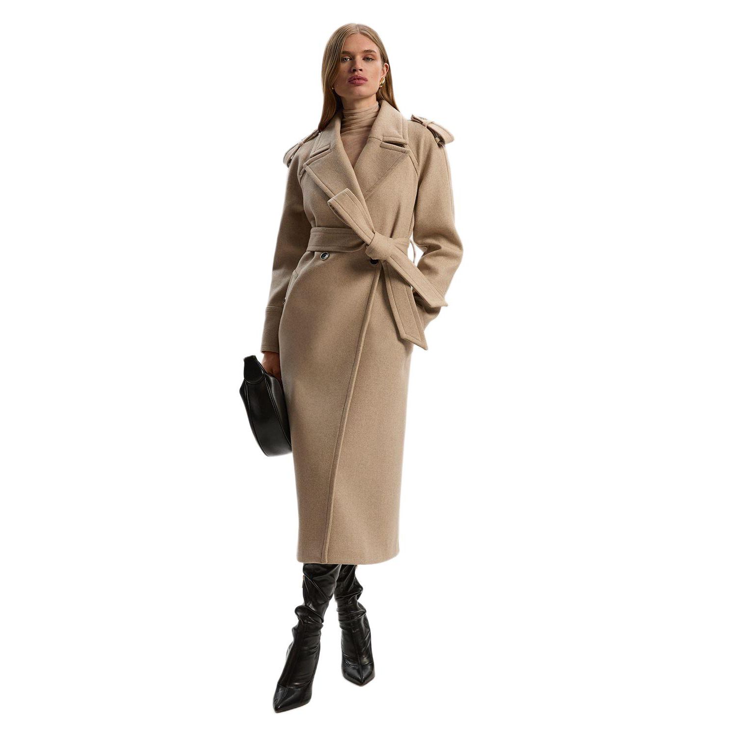 Women's Wool Tailored Belted Midi Coat