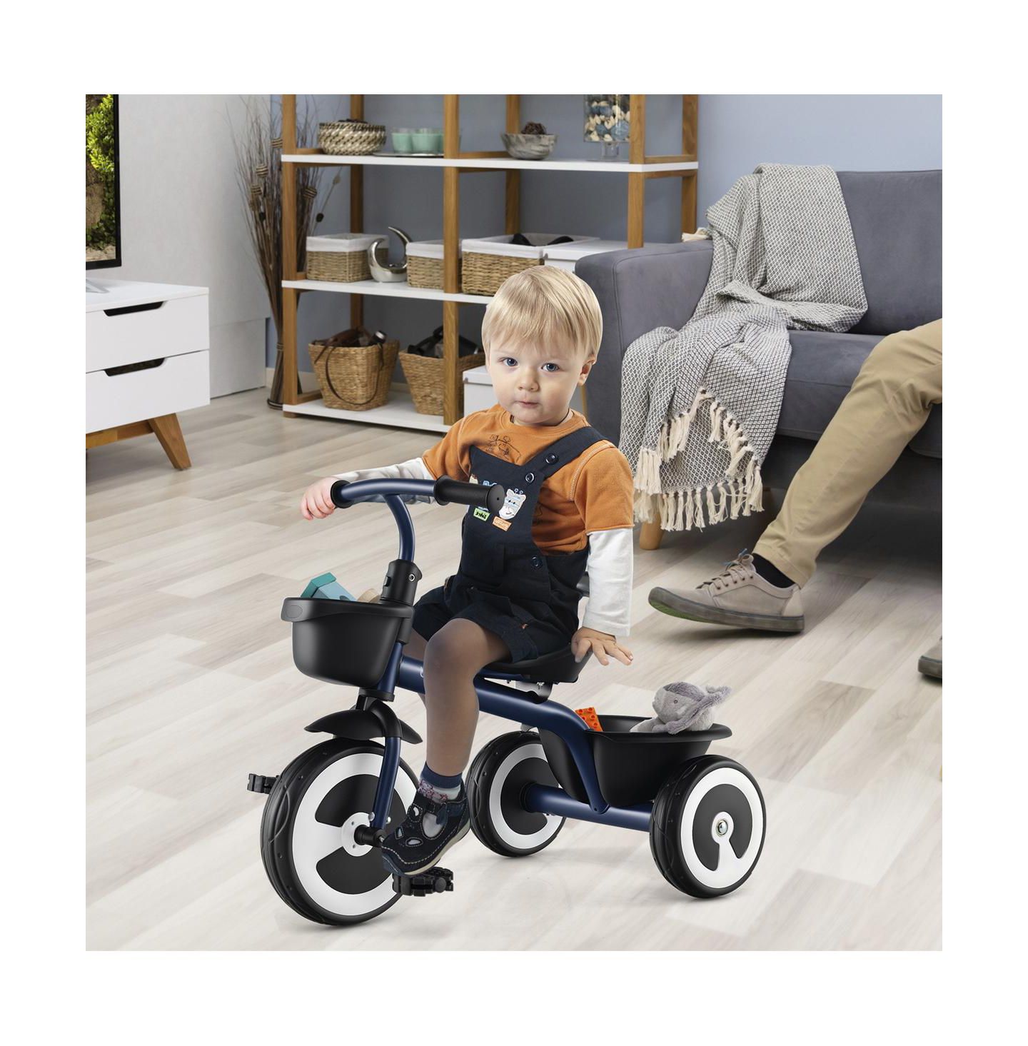 Детская игрушка SUGIFT Adjustable-Seat Tricycle with Storage Baskets, Ages 1.5-5, цвет: Синий — фото 2
