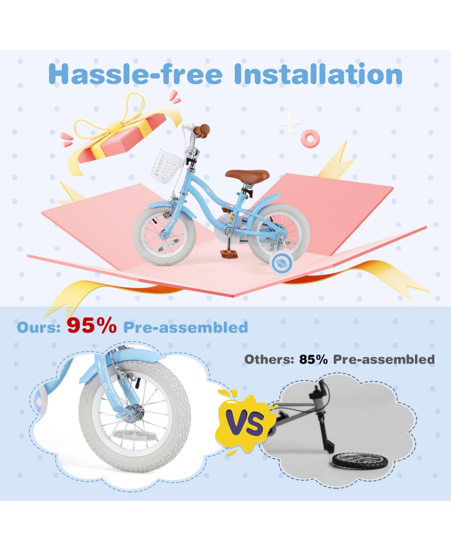 Детская игрушка SUGIFT Kids Bike with Basket, Adjustable Seat & Training Wheels, цвет: Светлый синий — фото 6