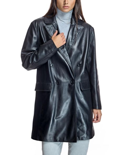 Женский пиджак Julia & Stella By Maximilian Leather Blazer, цвет: Чёрный