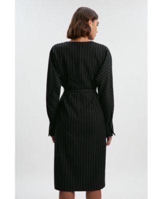 Women's Pinstripe Cowl Neck Midi Dress