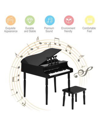 30-Key Wood Toy Kids Grand Piano with Bench & Music Rack