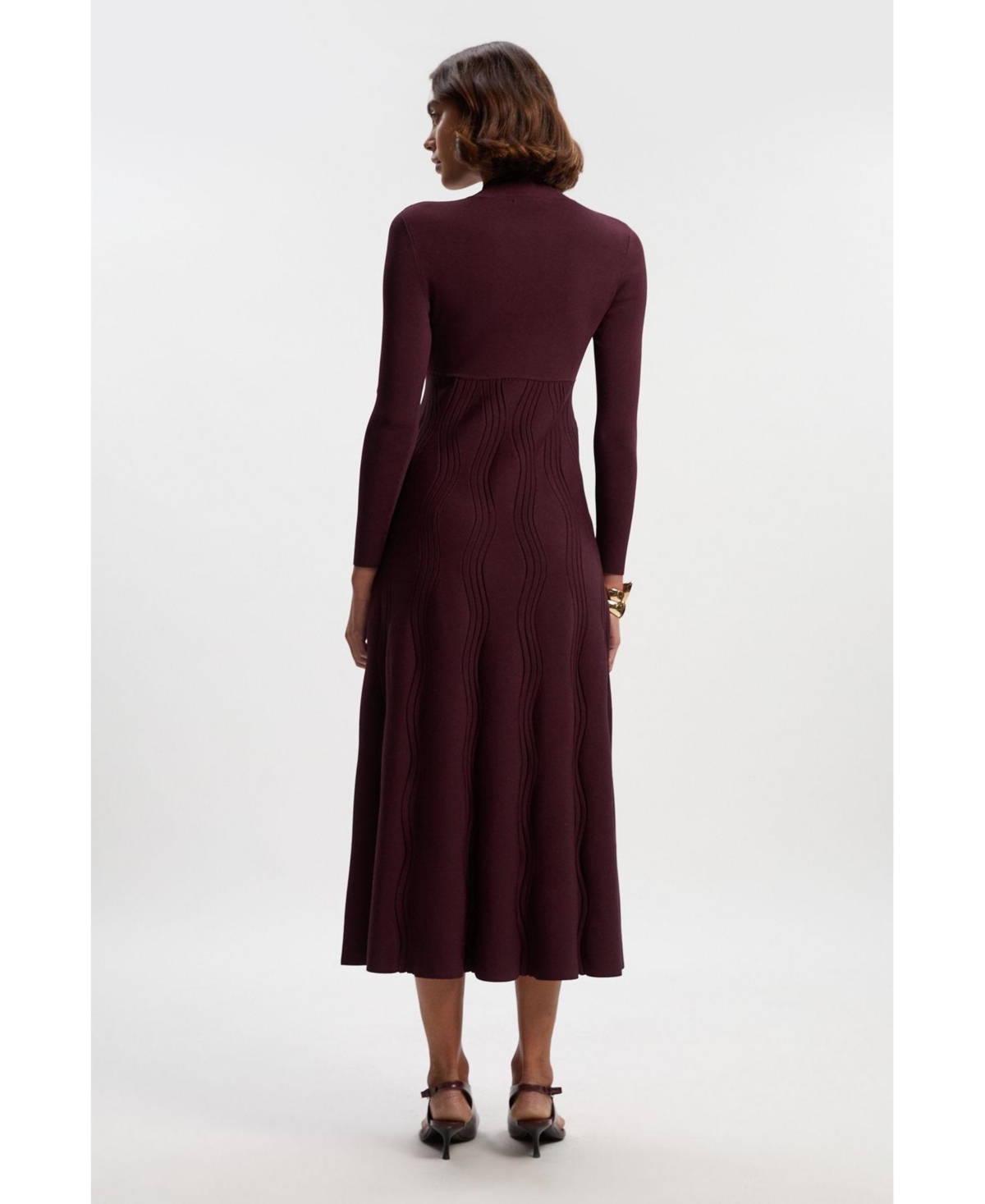 Karen Millen Women's Wave Knit A-Line Long-Sleeve Dress