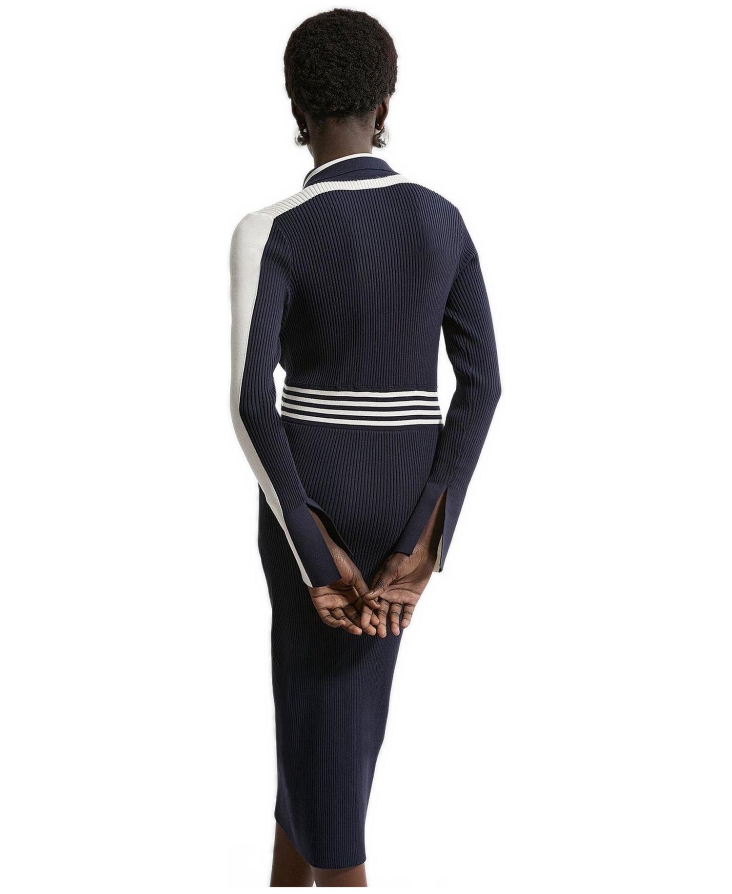 Women's Rib Knit Polo Zip Up Midi Dress