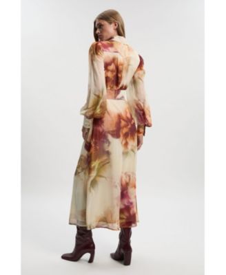 Women's 's Floral Belted Woven Shirt Dress