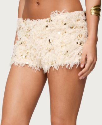 Women's Faux Feather Sequin Micro Shorts