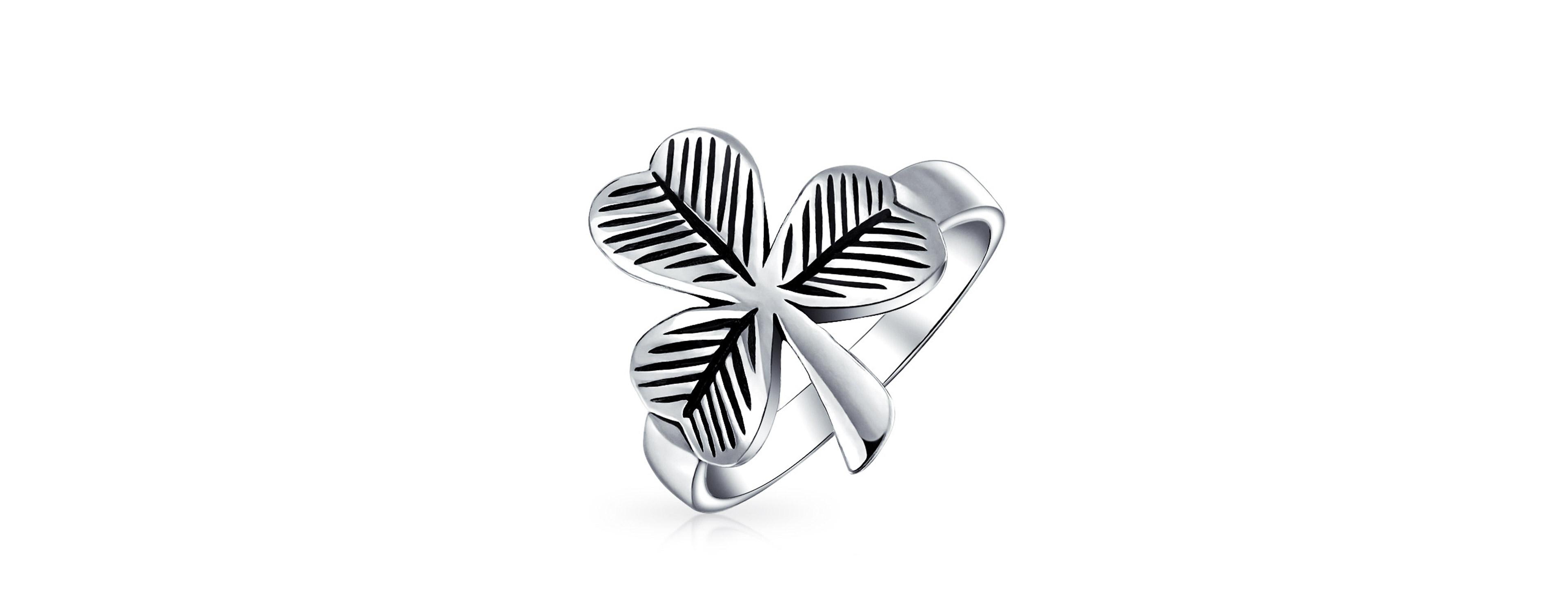 Bling Jewelry Celtic Good Luck Irish Shamrock Clover Band Ring Antiqued Oxidized Sterling Silver