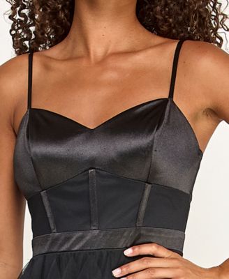 Juniors' Sweetheart-Neck Ruffled Cascade Gown 