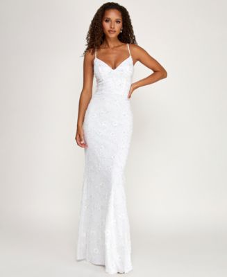 City Studios Juniors' Sequin Long Mermaid Gown - White - Size 3/4