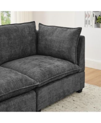 Cloud 4-Seat Chenille Sofa Sleeper with Ottomans & Pillows (Grey)