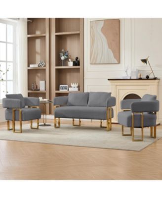 Streamdale Modern Teddy Fleece Upholstered Chair with Gold Metal Legs, Grey