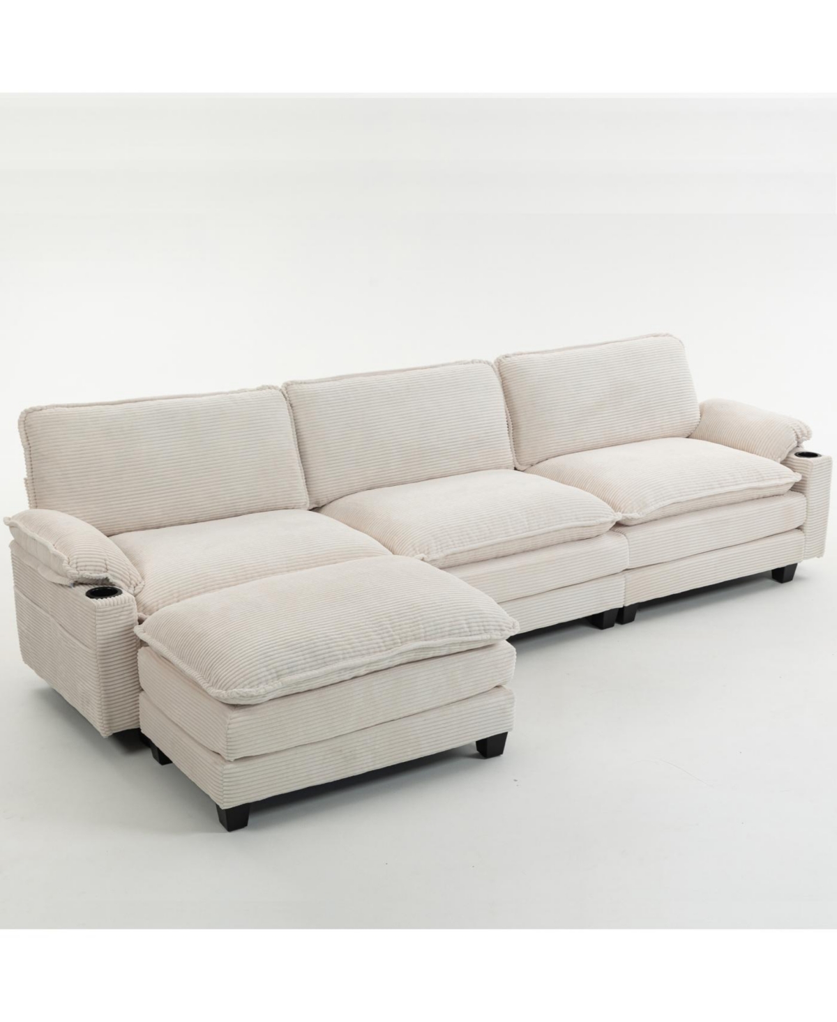 Streamdale Furniture Modern 3+1 L-Shaped Corduroy Sofa with Ottoman, Cloud Couch for Living Room.