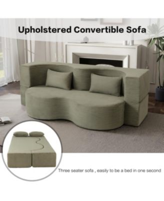 2-in-1 Foldable Sofa Bed, 75 Inch Convertible Sleeper Couch with Memory Foam Mattress