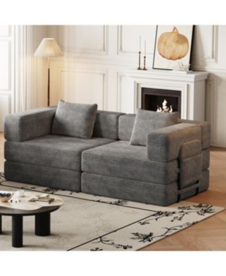 Streamdale Convertible corduroy sofa bed with side storage and cushions