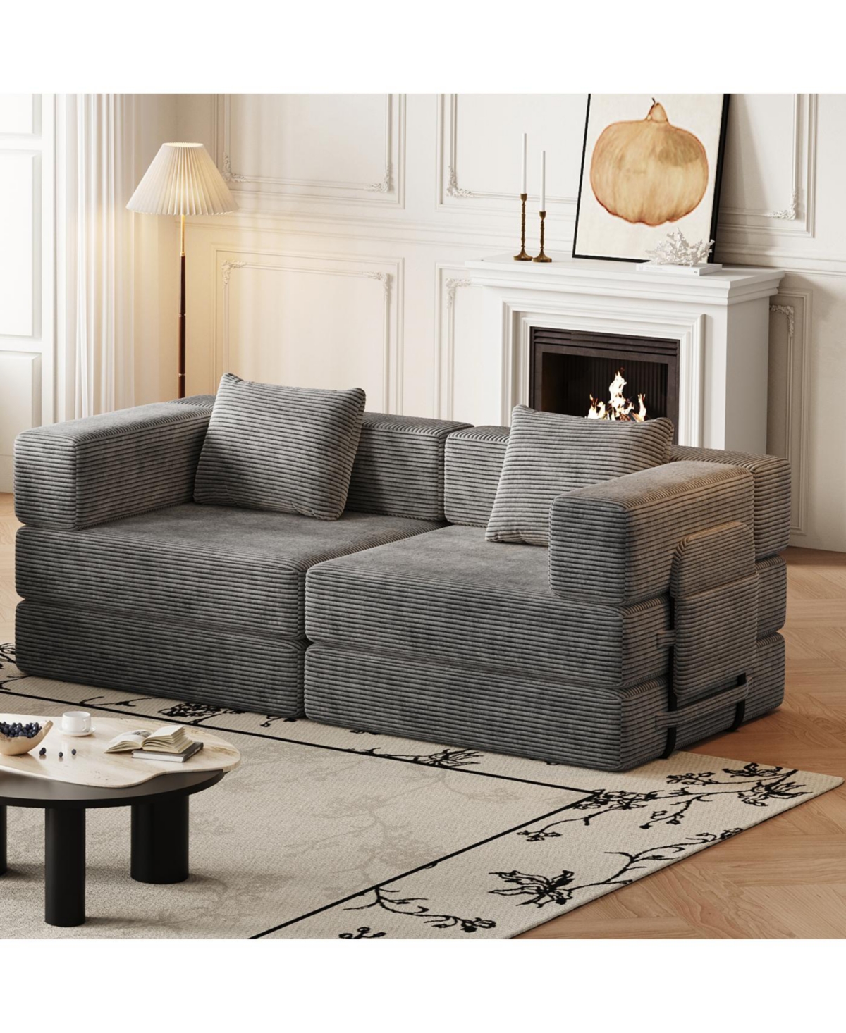 Streamdale Furniture Streamdale Convertible corduroy sofa bed with side storage and cushions