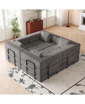 4-seater folding sofa bed with corduroy fabric, storage pockets & cushions.